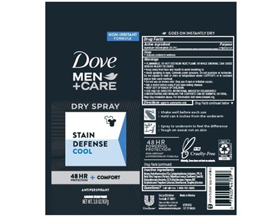 DoveMenStainDefenseCoolDrySprayAP - Dove Men+Care Dry Spray Stain Defense Cool 48HR+Comfort Antiperspirant